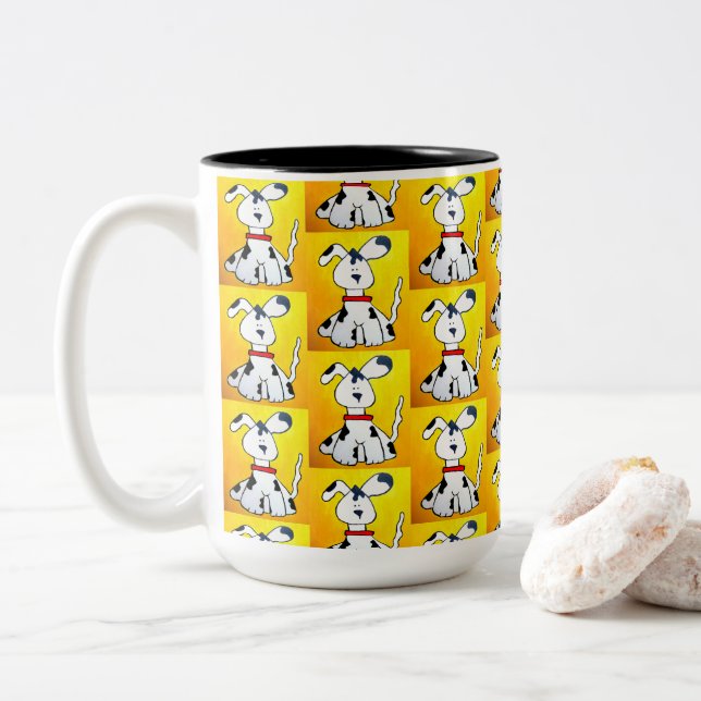 Taza Bicolor 109 - Mug de perro blanco (Con donut)