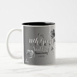 Taza Bicolor 11° aniversario Boda con Rosas del acero