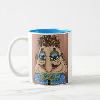 Taza Bicolor 11 oz Mug of Whimsical Faces