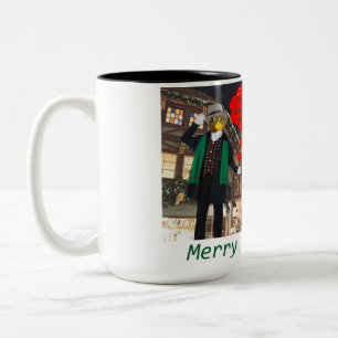 Taza Bicolor 15 oz dos tonos de taza. Feliz Navidad, rana toro/