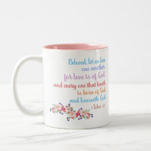 Taza Bicolor 1 Juan 4:7 Biblia Verse texto arcoiris
