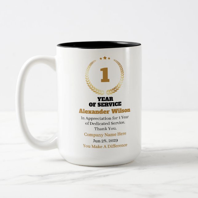 Taza Bicolor 1 Year of Service Employee Appreciation – Custom (Izquierda)