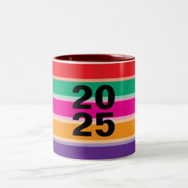 Taza Bicolor 2025 Líneas Coloridas Negrita