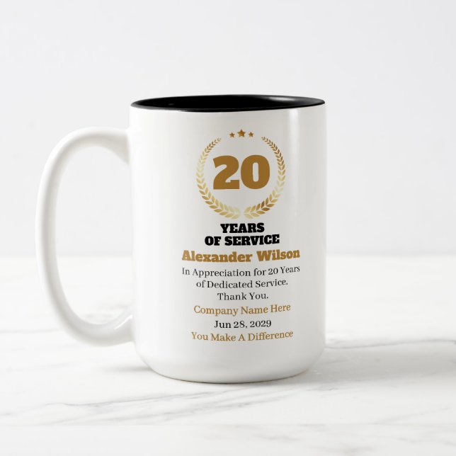 Taza Bicolor 20 Years of Service Employee Appreciation – Custom (Izquierda)