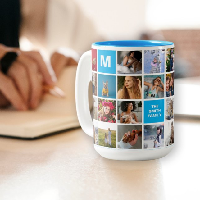 Taza Bicolor 28 Collage de fotos familiar Monogrammed Mug (Subido por el creador)