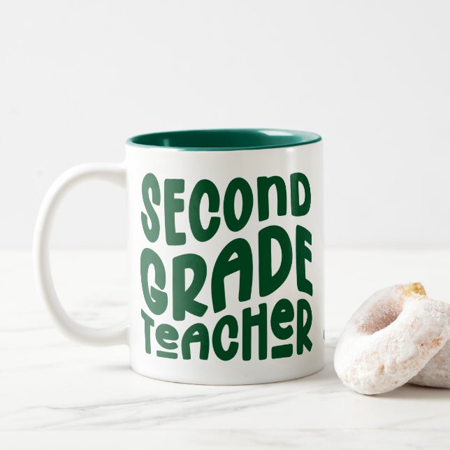 Taza Bicolor 2nd Grade Teacher Green Text  (Con donut)