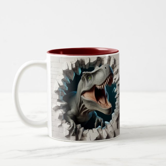 Taza Bicolor 3.D Tyrannosauro Rex Dinosaurio Cacao Caliente (Izquierda)