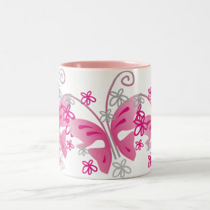 Taza Bicolor 3 mariposas rosadas