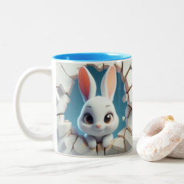 Taza Bicolor 3D Conejo Infantil Cacao Caliente Animales De Café