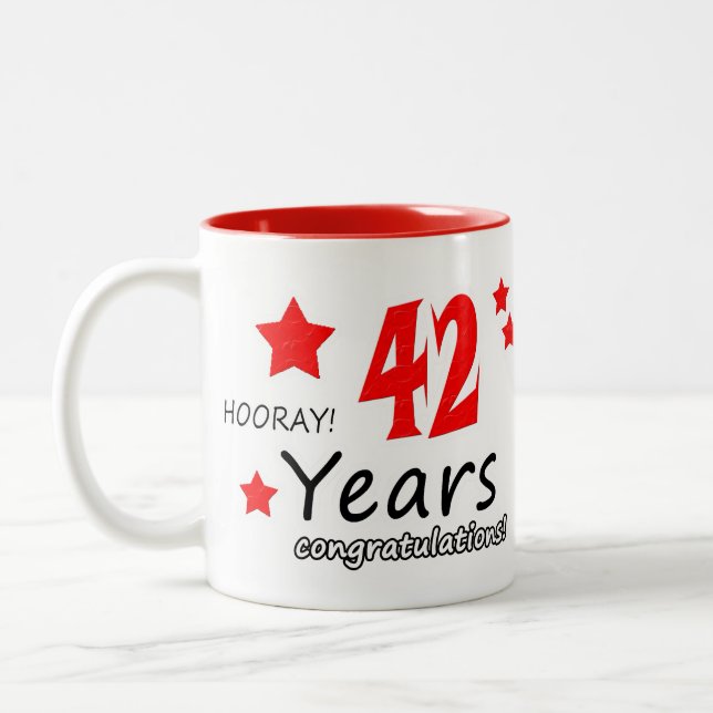 Taza Bicolor 42° aniversario, 42 años de aniversarios Bodas (Izquierda)