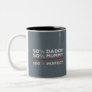 Taza Bicolor 50% Papi 50% Mamá 100% Perfecto