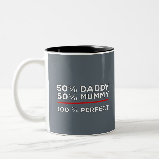 Taza Bicolor 50% Papi 50% Mamá 100% Perfecto (Izquierda)