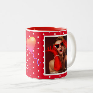 Taza Bicolor 50 y Fabulous Photo y 50th Birthday Red WH Dot