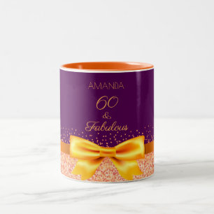 Taza Bicolor 60 cumpleaños oro morado elegante nombre del arco