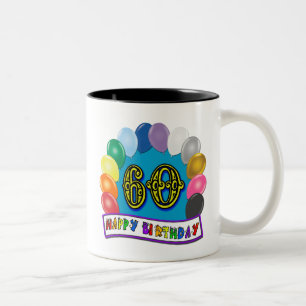 Taza Bicolor 60.o Mercancía de los globos del feliz cumpleaño