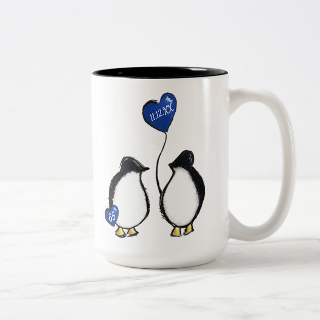 Taza Bicolor 65.º pingüino de aniversario boda (Derecha)