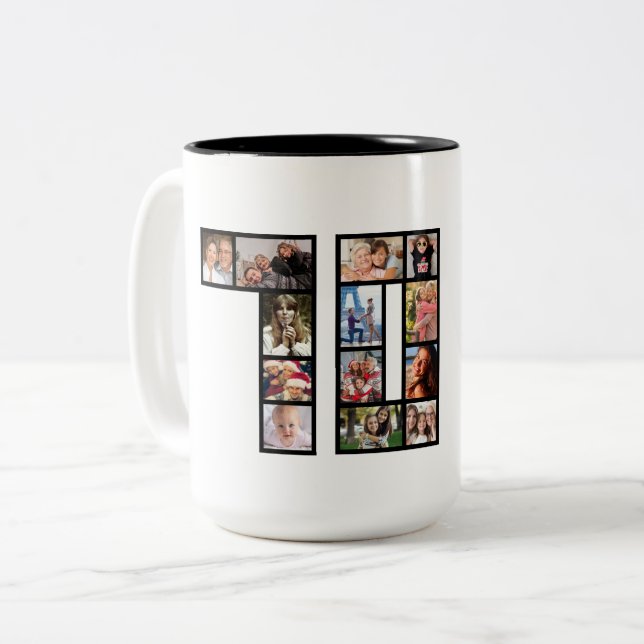 Taza Bicolor 70th Birthday Photo Collage black (Anverso izquierdo)