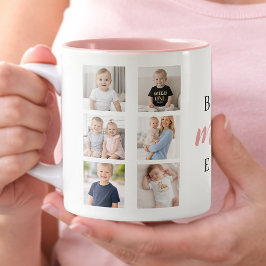 Taza Bicolor 7 Photo Collage Best Mom Ever Cute Pink Hearts
