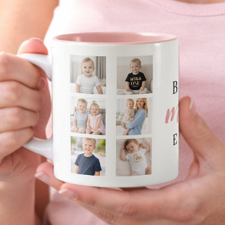 Taza Bicolor 7 Photo Collage Best Mom Ever Cute Pink Hearts