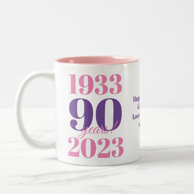 Taza Bicolor 90.ª Fecha especial de cumpleaños Rosado (Izquierda)