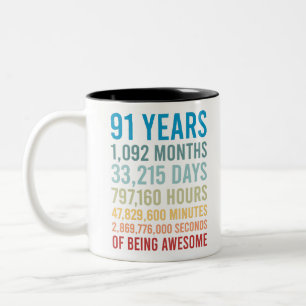Taza Bicolor 91 Años 1092 Meses Siendo Maravilloso Regalo de C