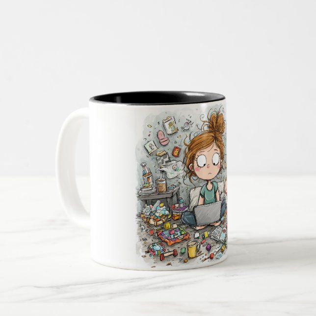 Taza Bicolor  A Humorous Illustration of Mom Life (Anverso izquierdo)
