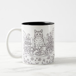 Taza Bicolor A Tabby Cat & Tea Party Mug