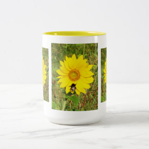 Taza Bicolor Abeja burbujeante en un girasol