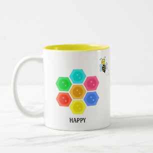 Taza Bicolor Abeja linda y panal de abeja multicolor en negro