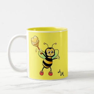 Taza Bicolor Abeja Melífera Adorable con Corazón y Monograma en
