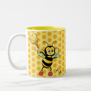 Taza Bicolor Abeja Melífera con Corazón y Monograma Café de Dos