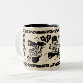 Taza Bicolor Abejas antiguas y flores en la crema