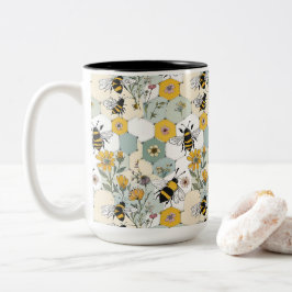 Taza Bicolor Abejas en un honeycomb florido silvestre