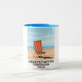 Taza Bicolor Aberystwyth Afiche de viajes a la costa de Gales