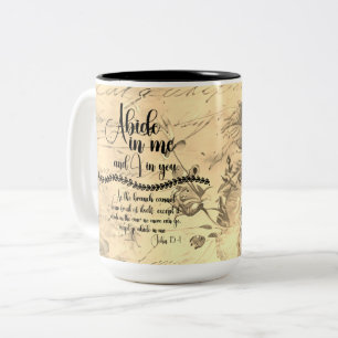 Taza Bicolor Abide a mí verso de la biblia KJV
