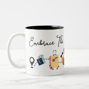 Taza Bicolor Abraza La Aventura, Viaja, Pasaporte, Avión