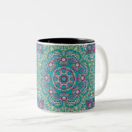 TAZA BICOLOR ABSTRACT BOHO FESTIVE MANDALA PATTERN MUG