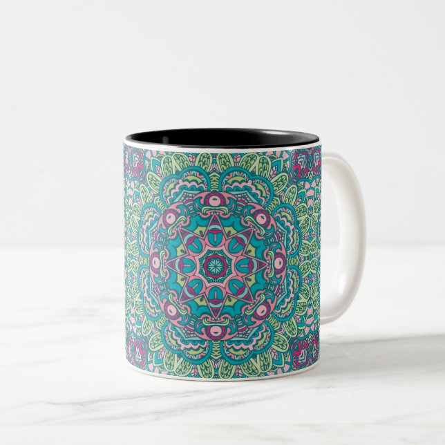 TAZA BICOLOR ABSTRACT BOHO FESTIVE MANDALA PATTERN MUG (Anverso derecho)