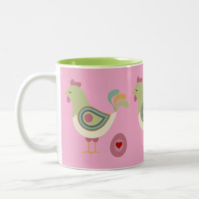 Taza Bicolor Abstract Chicken & Egg Coffee Cup – Pink (Izquierda)