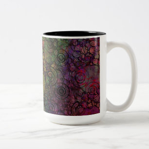Taza Bicolor Abstracto Colorido con Círculos Negros y Grungy