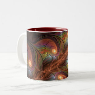 Taza Bicolor Abstracto Fluorescente Colorido Fractal Marrón Tri