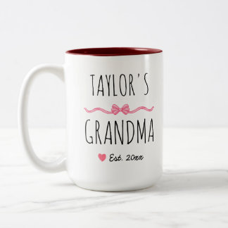 Taza Bicolor Abuela Personalizada con Lazo Rosa y Año de Est.