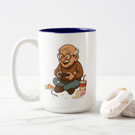 Taza Bicolor Abuelo Jugador Divertido Pizza y Palomitas Caricat