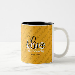Taza Bicolor Abundant Life Scripture LIVE ABUNDANTLY John 10:10