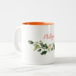 Taza Bicolor Acebo personalizado, adaptable y navidad de la