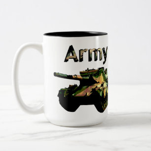 Taza Bicolor Aceite de tanque del ejército vintage pintado,
