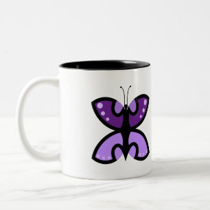 Taza Bicolor Acento Gráfico de Mariposa Morada Moderna Linda