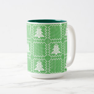 Taza Bicolor Acogedor patrón de suéter feo de árbol de Navidad 