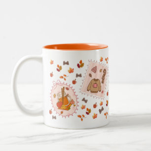 Taza Bicolor Acogedor pulverizador de calabaza otoñal y hojas d