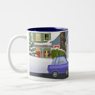 Taza Bicolor Acogedora aldea de Navidades nocturnos de invierno